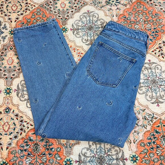 PACSUN Jeans Women size 26 MOM High Rise Waisted Embroidered Crescent Moons - Picture 1 of 7